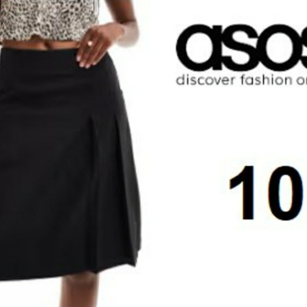 ASOS Black Pleated A-Line Skirt Knee-Length